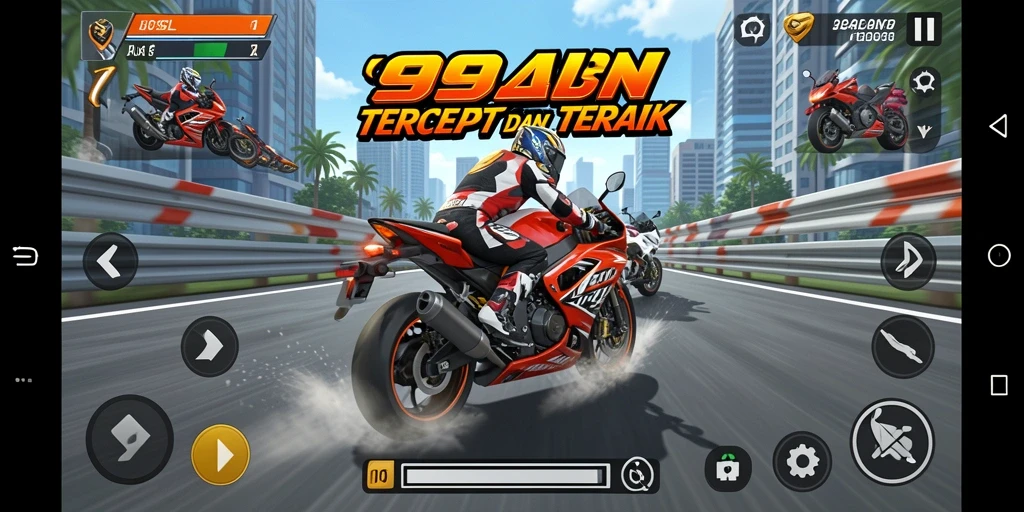 Screenshot gameplay <strong>99SL</strong> menunjukkan aksi balapan motor yang mendebarkan.