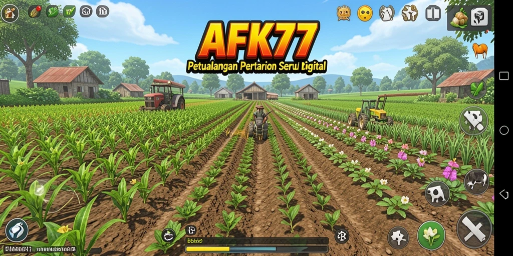 Tangkapan layar AFK77 menampilkan aktivitas pertanian yang penuh warna dan menarik.