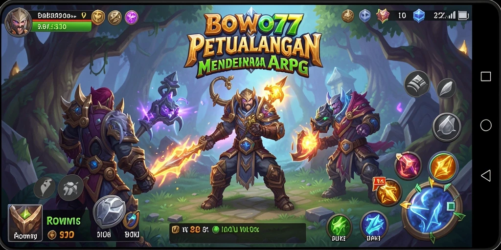 Screenshot BOWO77 menunjukkan karakter bertarung melawan bos di dunia ARPG.