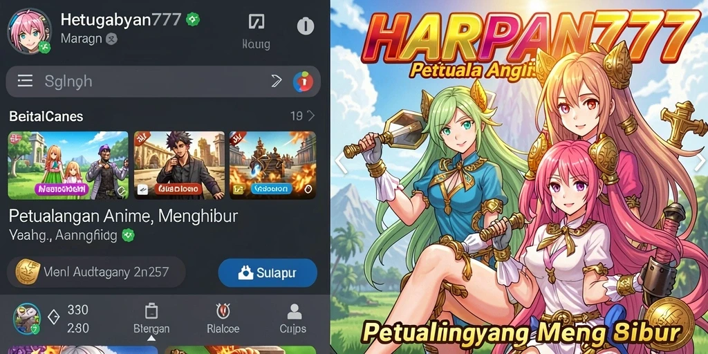 Tampilan gameplay mengasyikkan dari HARAPAN777 dengan karakter anime yang berwarna-warni.
