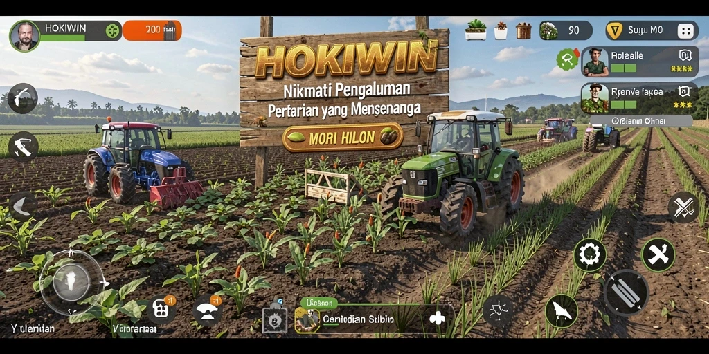 Tampilan gameplay HOKIWIN yang memikat dengan pertanian yang subur.