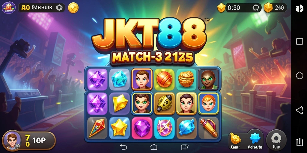 Screenshot menunjukkan gameplay seru dari JKT88 dalam genre Match-3.