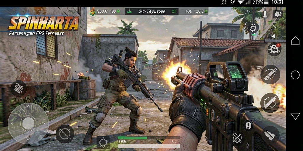 Gameplay intens SPINHARTA dengan aksi tembak-menembak yang mendebarkan.